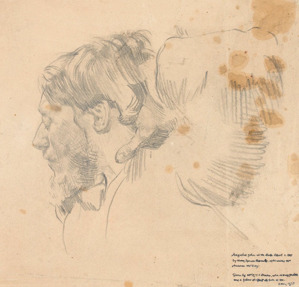 Augustus John na Slade School of Art, c.1897 (grafite sobre papel) de English School