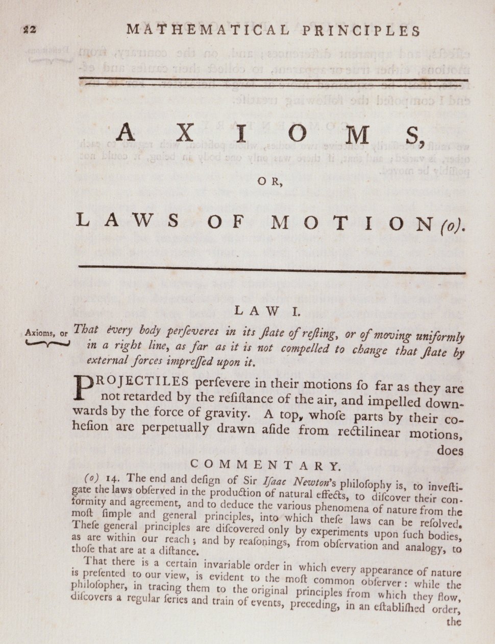 Axiomas, ou Leis do Movimento, do Volume I dos Princípios Matemáticos da Filosofia Natural de Sir Isaac Newton (1642-1727) 1777 de English School