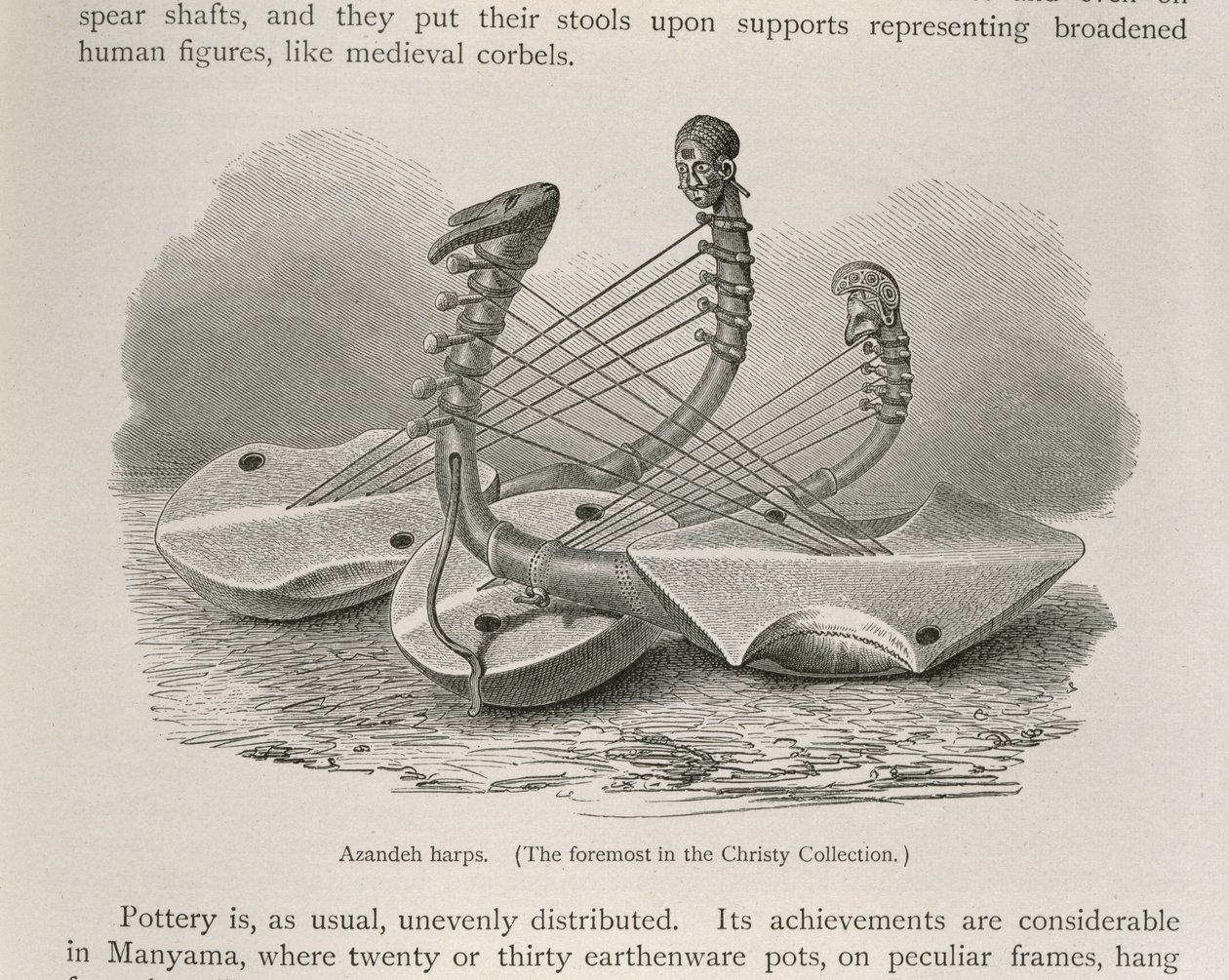 Azandeh harps, de &39;The History of Mankind&39;, Vol.III, do Prof. Friedrich Ratzel, 1898 de English School