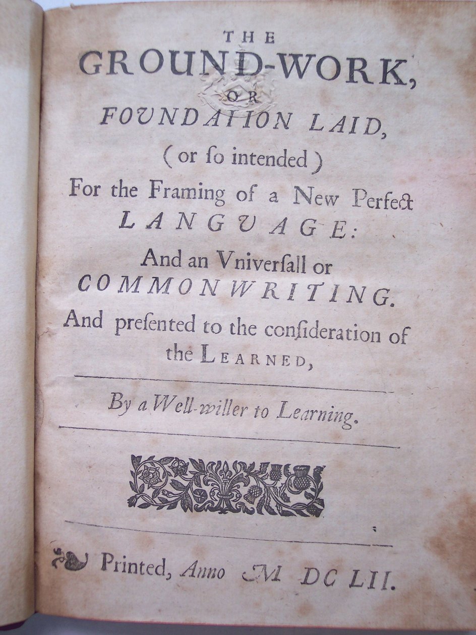 BT3.206.24 Página do título da obra de base, ou fundação colocada, (ou assim pretendido) para o enquadramento de uma nova linguagem perfeita: e uma universal ou commonwriting por Francis Lodowyck, publicado em Londres, 1 de English School