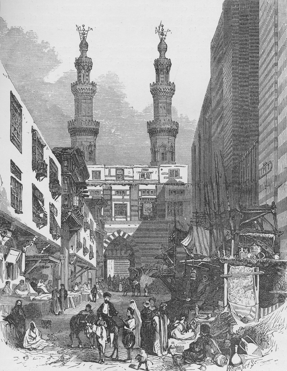 Bab El-Mutawellee, Cairo, gravado por Josiah Wood Whymper (1813-1903) de English School