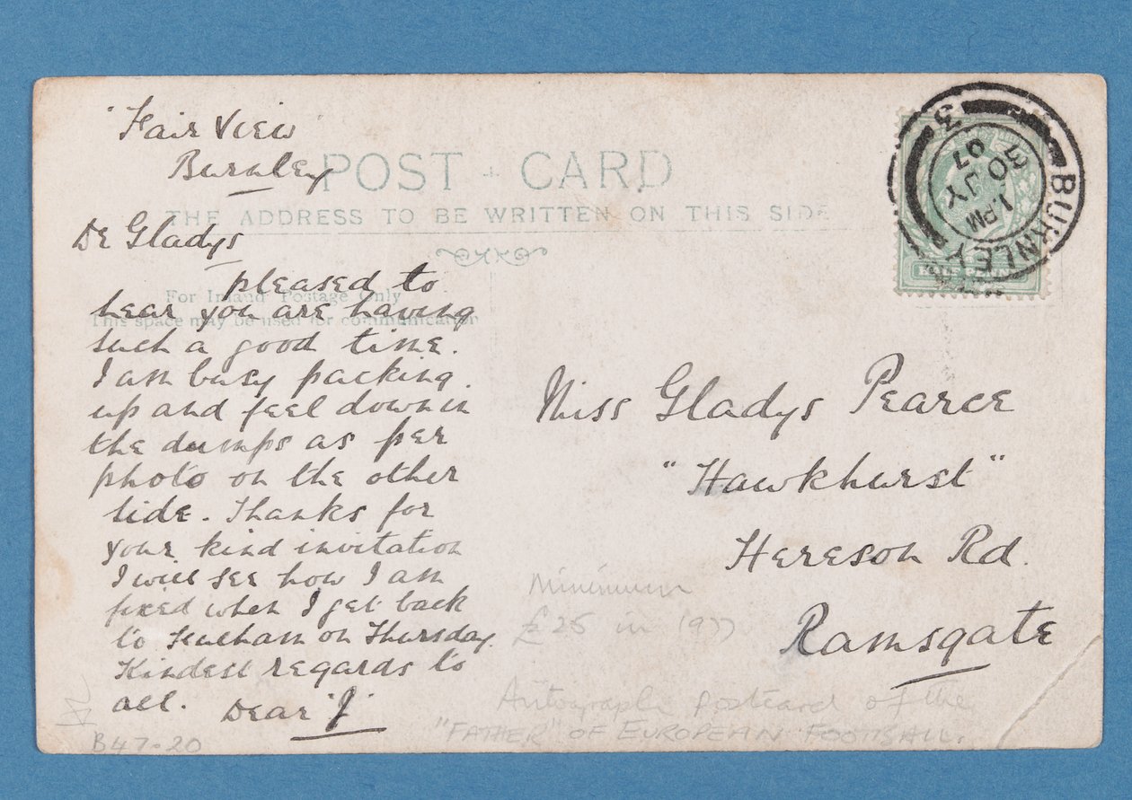 Parte traseira do cartão postal de Jim Hogan, 1907 (par de 315183) de English School