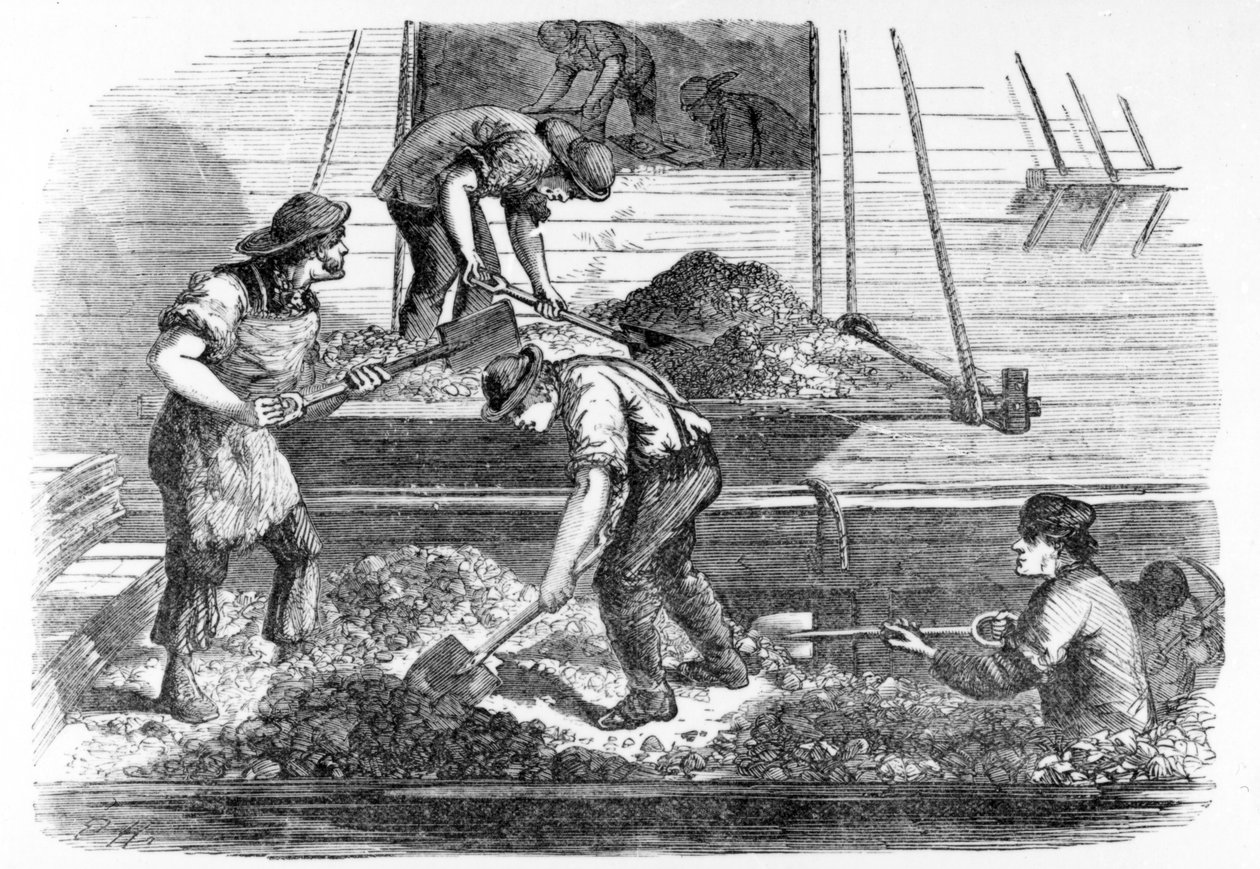 Emissores de lastro no trabalho na piscina, ilustração de &39;London Labour and the London Poor&39; por Henry Mayhew, c.1840s de English School