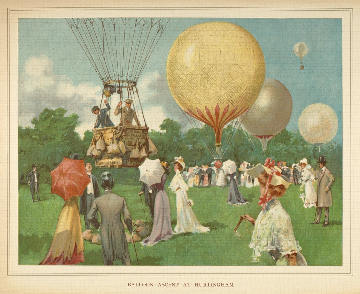 "Ascensão de balão em Hurlingham." Londres: Ernest Nister, [1912] de English School