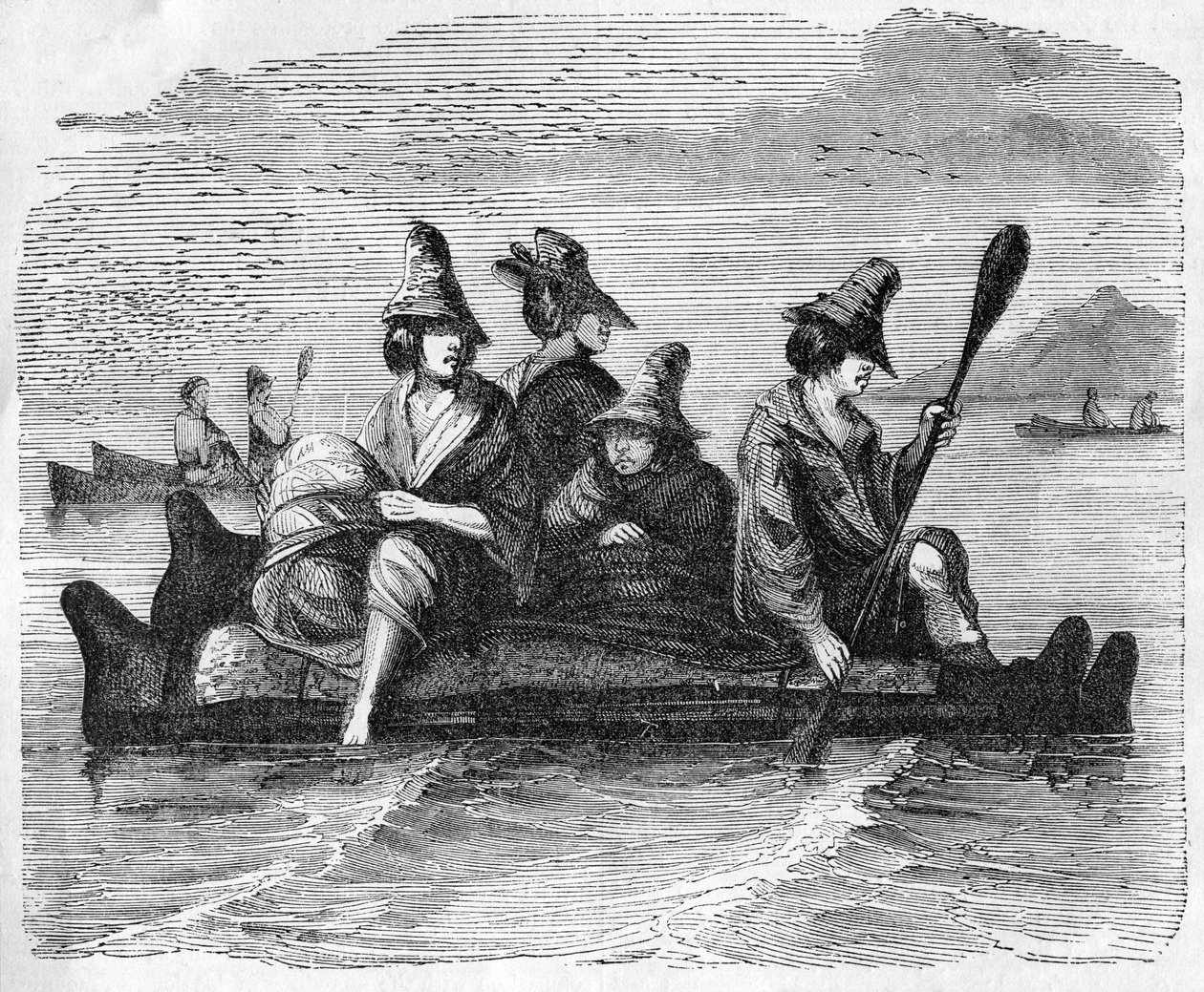 Balsas, ou barco da pele, usado pelos nativos na costa americana, ilustração de &39;ilustrado história de John Cassell da Inglaterra&39;, 1857 de English School