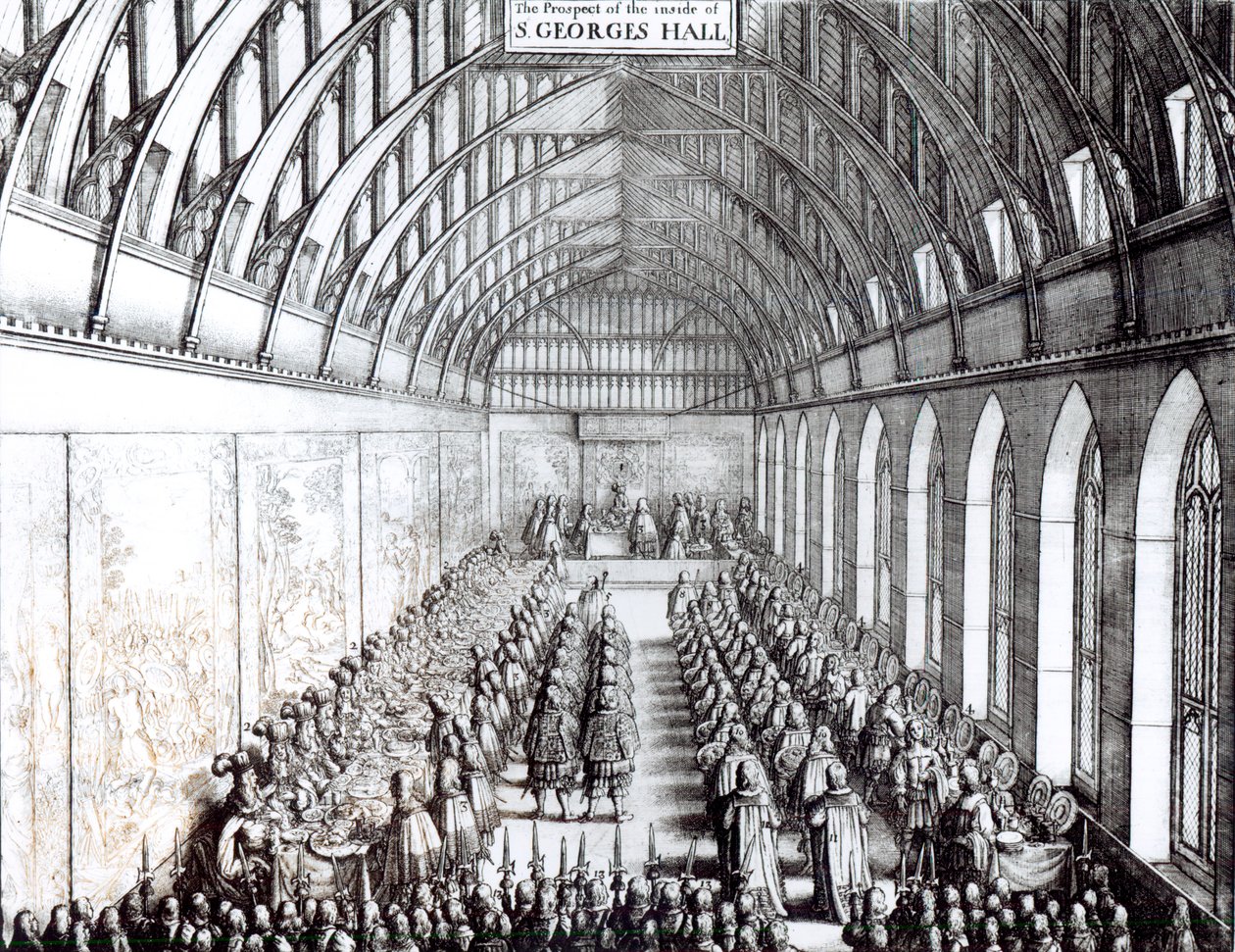 Banquete de Carlos II (1630-1685) em St. George&39;s Hall, Castelo de Windsor de English School