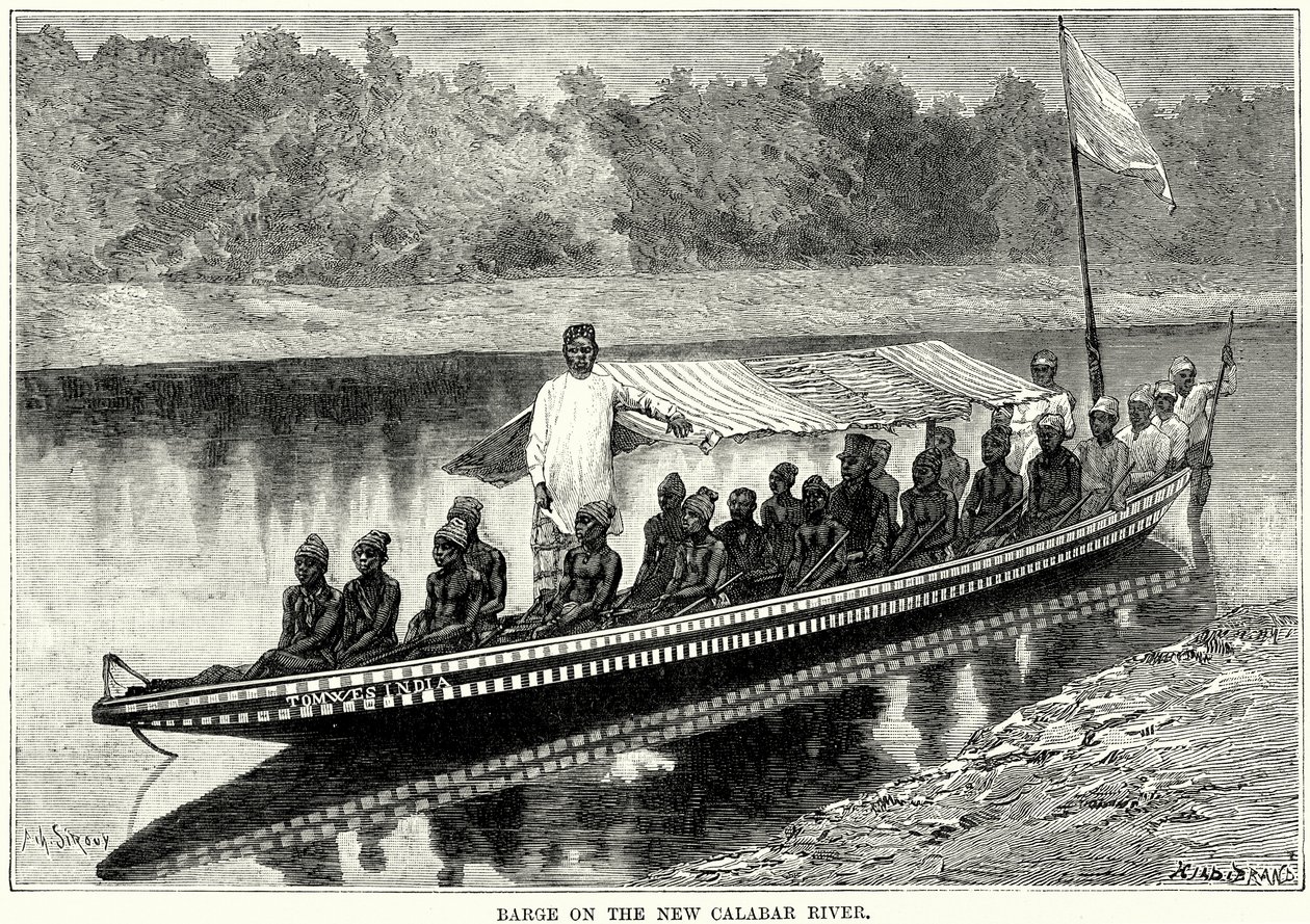 Barcaça no rio Novo Calabar (gravura) de English School