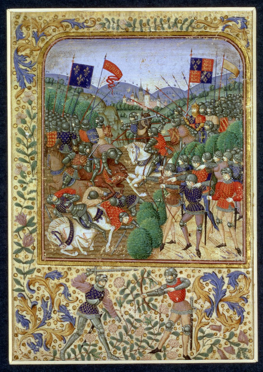 Batalha de Agincourt, 25 de outubro de 1415 (wc no papel) de English School