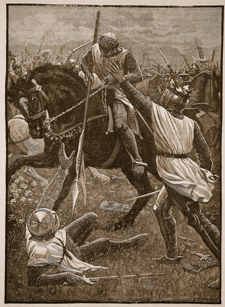 Batalha de Evesham: Rei Henrique em perigo, ilustração de Cassells Ilustrada História da Inglaterra (foto sépia) de English School