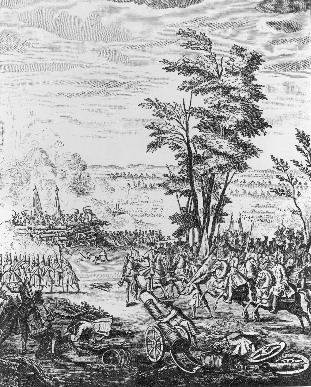 Batalha de Malplaquet, 11 de setembro de 1709, da "História da Rainha Ana", 1740 de English School