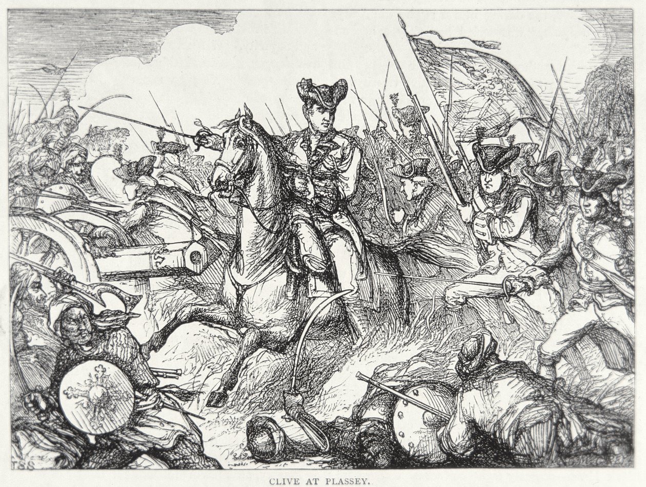 Batalha de Plassey (cor litho) de English School