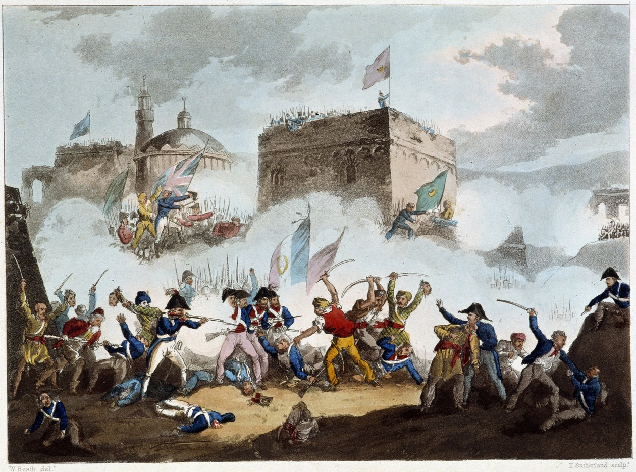 Batalha de São João do Acre, 8 de Maio de 1799 - em "The Napoleonic Wars" por Sutherland, Dubourg, Londres, imp. por Jenkins de English School