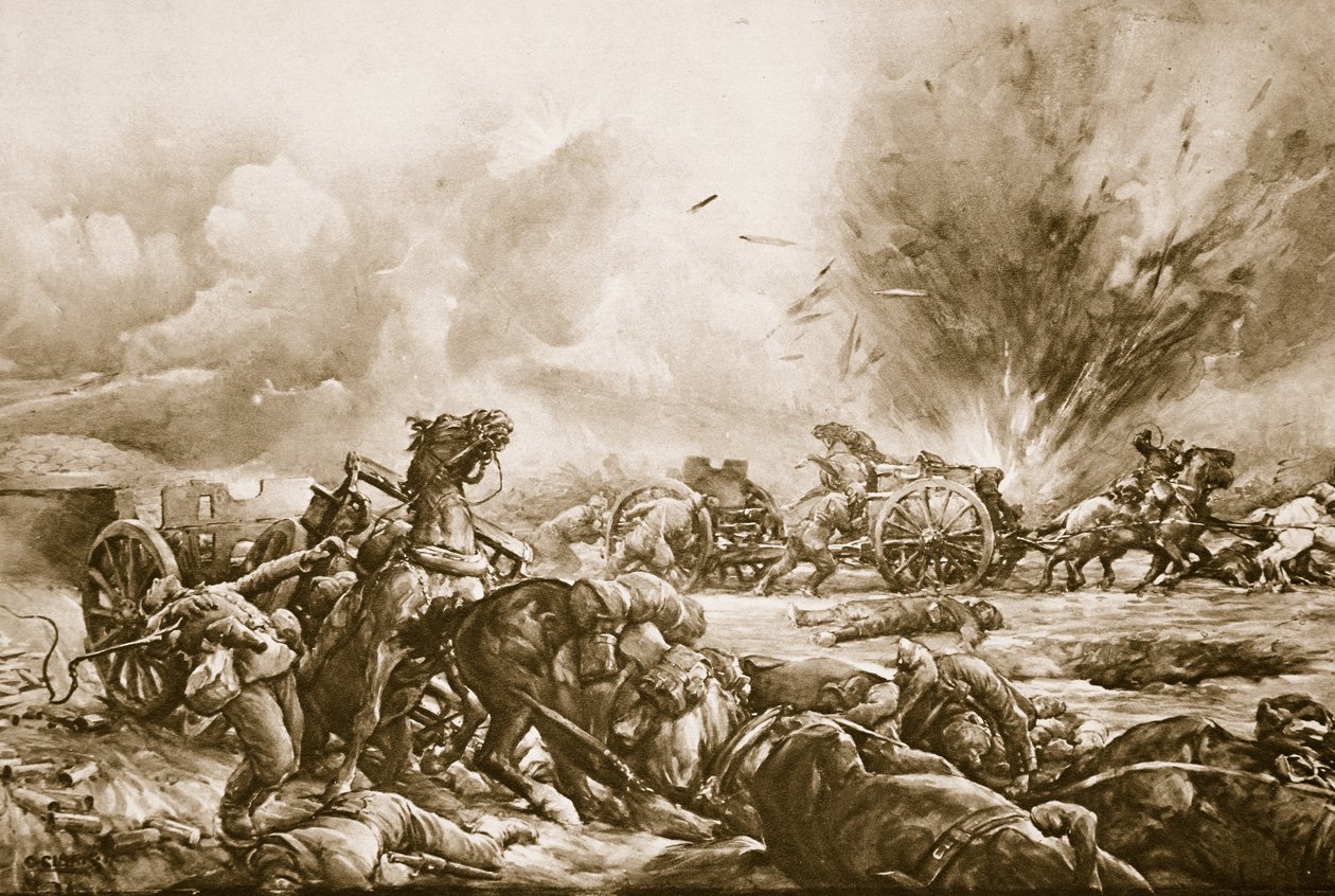 Bateria bávara apanhada pelo fogo da arma britânica enquanto se limita a sul da estrada de Rapaume, 1914-19 de English School