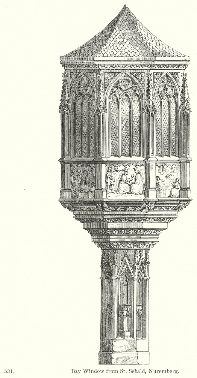 Janela de sacada de St. Sebald, Nuremberga (gravura) de English School