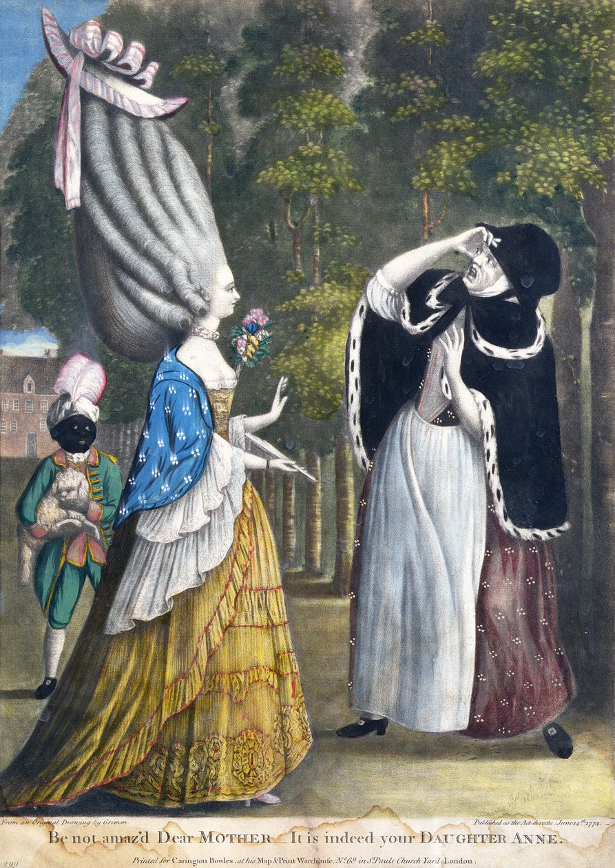 Não fique surpreso Querida Mãe - É de fato sua Filha Anne, de um desenho original de Grimm, impresso para o Carington Bowles, em Londres, pub. 1774 de English School