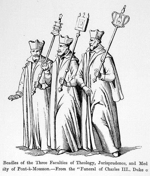 Beadles das Três Faculdades de Teologia, Jurisprudência e Medicina, do Funeral de Carlos III (1543-1608) Duque de Lorena, ilustração da Ciência e Literatura na Idade Média e th de English School