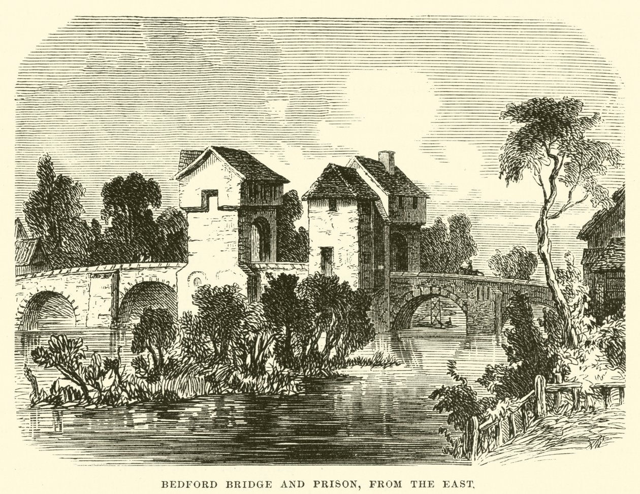Ponte e prisão de Bedford; vista de leste (gravura) de English School