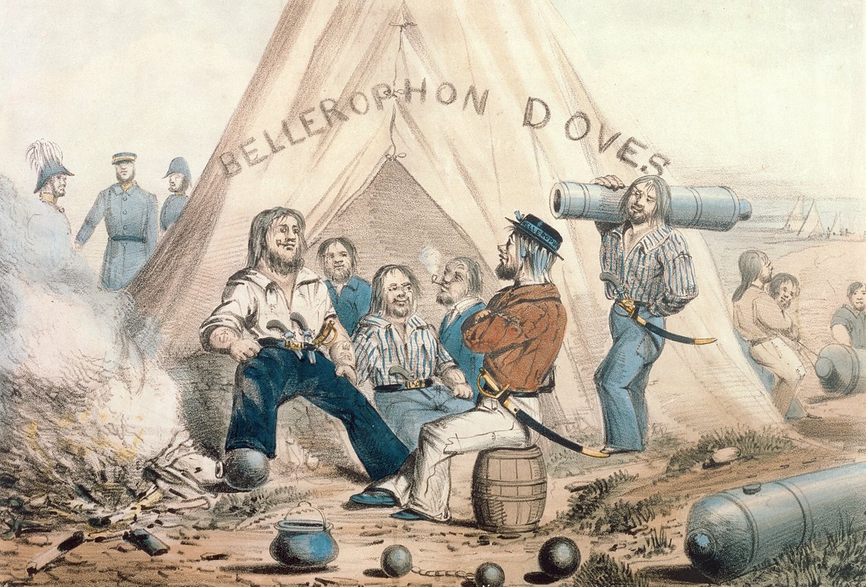 Pombas de Bellerophon, acampamento dos marinheiros antes de Sebastopol, publicado em 1854 de English School