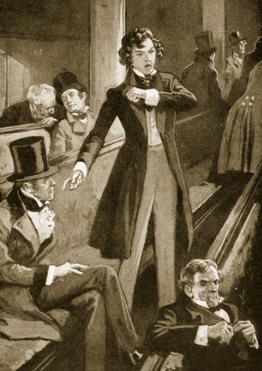 Benjamin Disraeli fazendo seu primeiro discurso na Câmara de English School
