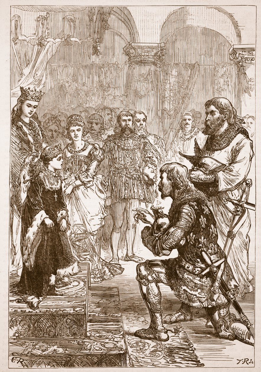 Noivado da Princesa Isabella com Richard, ilustração de Cassells Illustrated History of England (foto em sépia) de English School