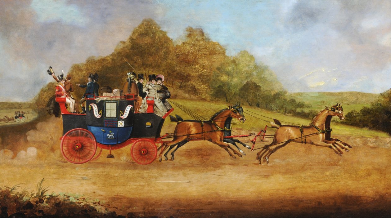 Carruagem de passageiros de Beverley e Hull, c.1826 (óleo sobre tela) de English School