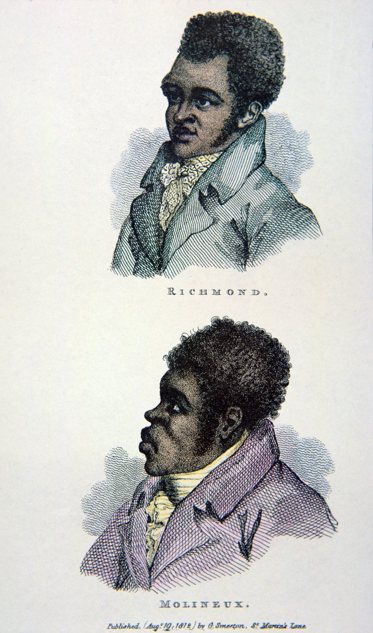 Bill Richmond e Tom Molineaux, impressão publicada em 1812 (cor litho) de English School