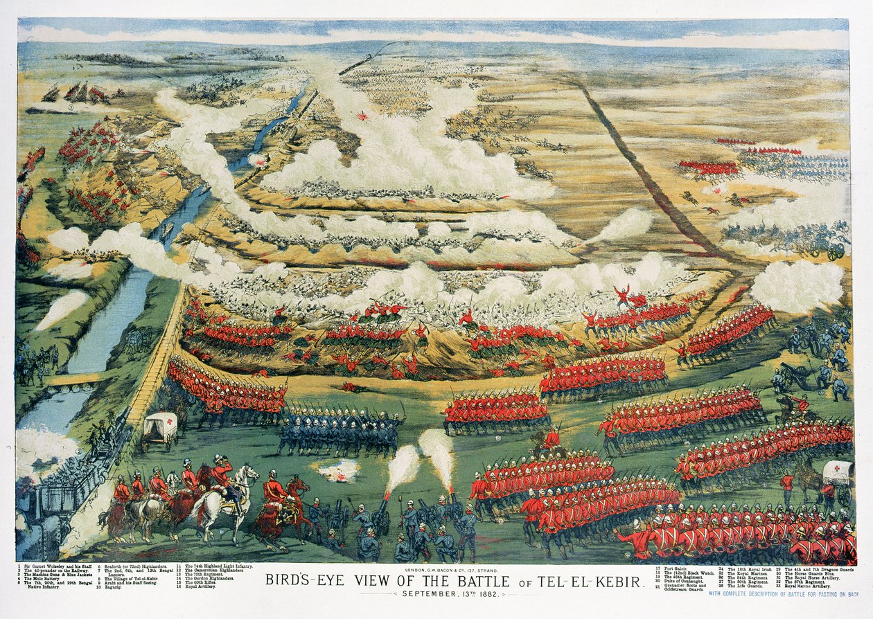 Visão panorâmica da Batalha de Tel el-Kebir em 13 de setembro de 1882 de English School