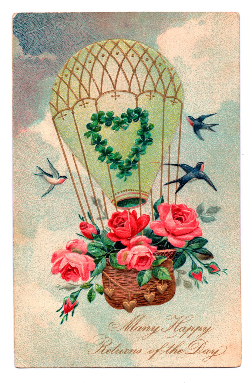 Cartão postal de aniversário, c.1907 de English School