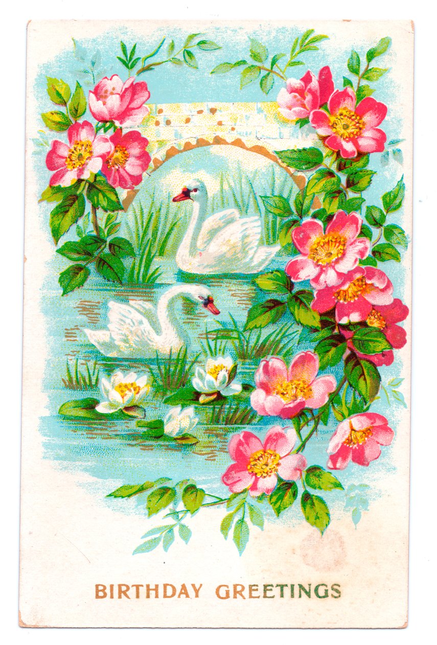 Cartão postal de aniversário, c.1907 de English School