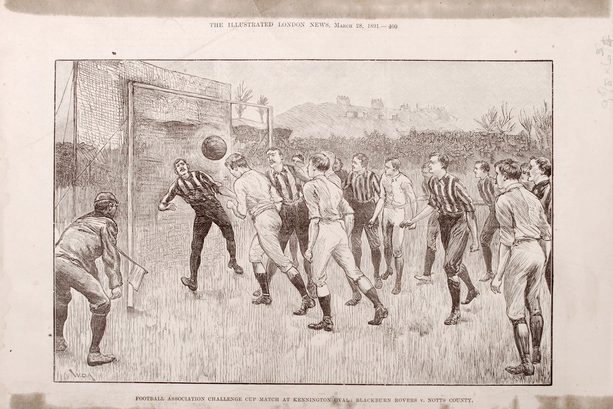 Blackburn Rovers vs. Nottingham County no Kennington Oval, do The Illustrated Sporting e Dramatic News, 23 de março de 1891 de English School