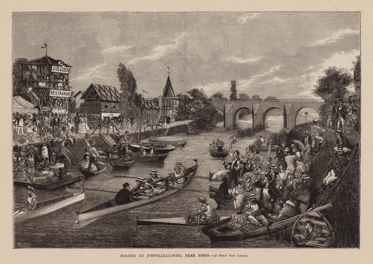 Passeio de barco em Joinville-Le-Pont, perto de Paris (gravura) de English School