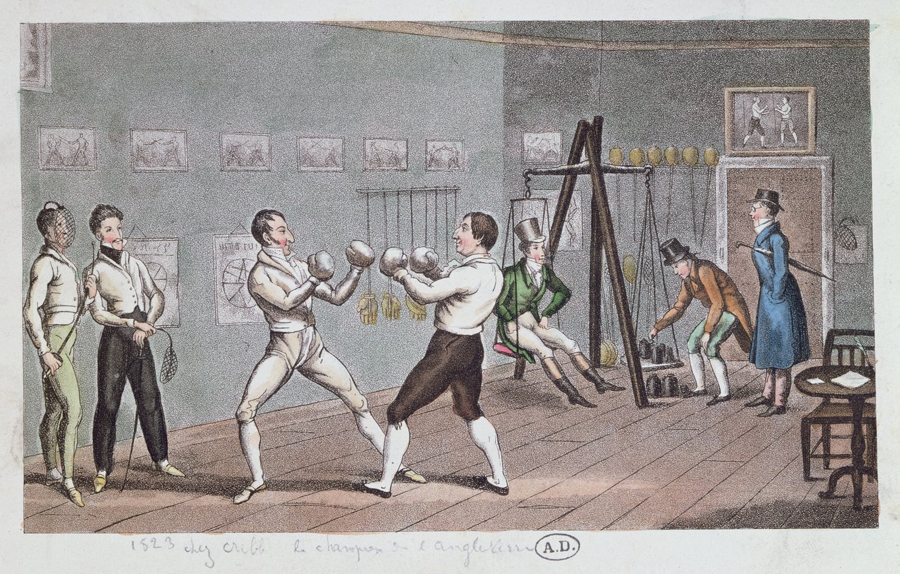 Boxe na Inglaterra, 1823 (gravura a cores) de English School