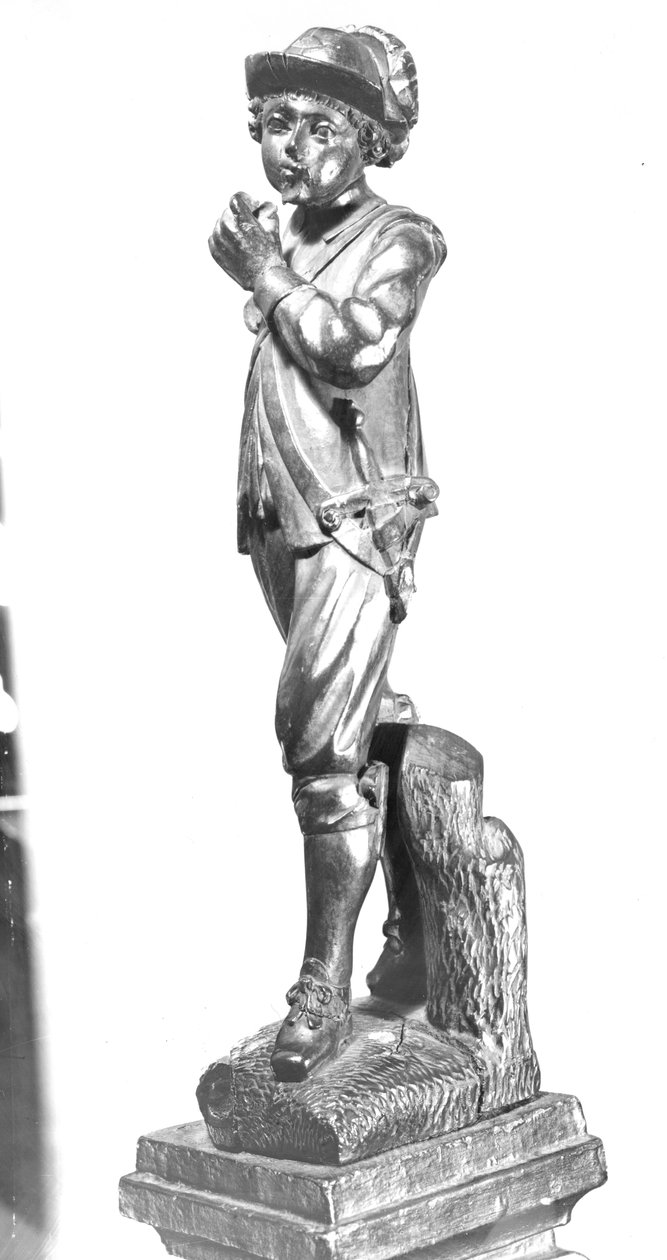 Menino Jogando um Fife, 1638 (madeira entalhada) de English School