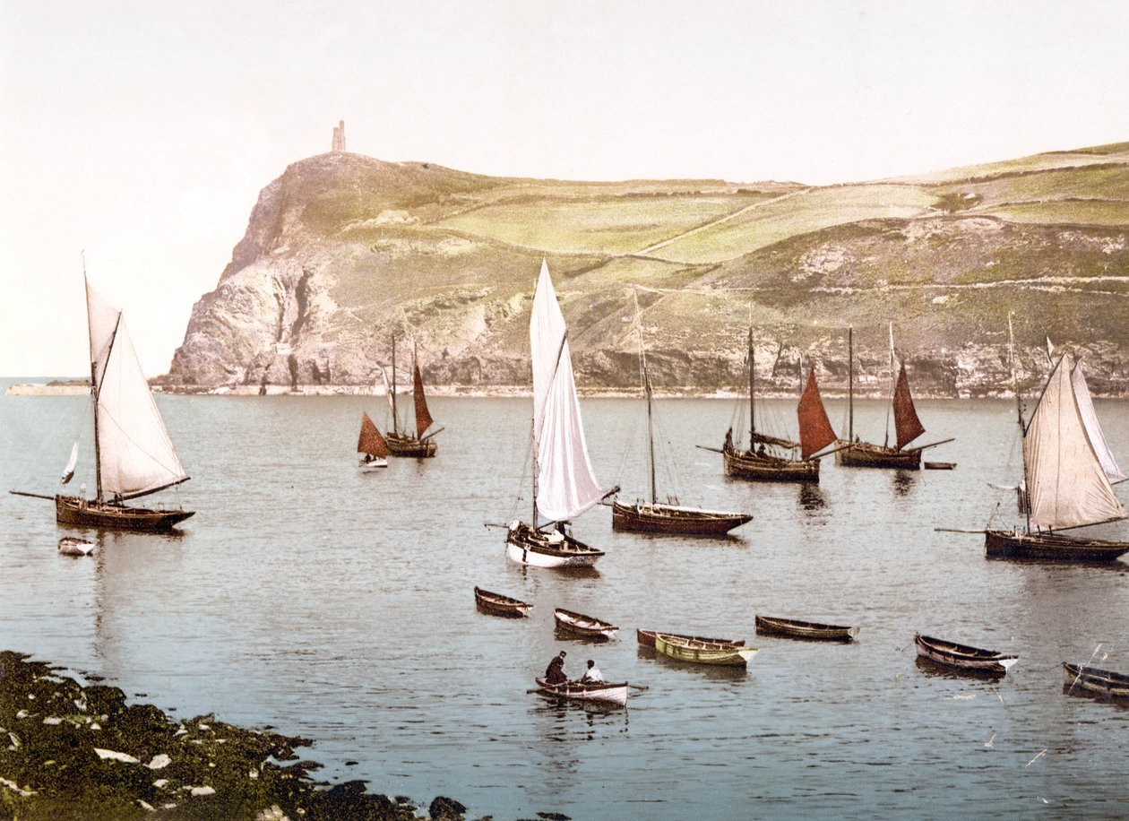 Bradda Head, Ilha de Man (foto colorida à mão) de English School