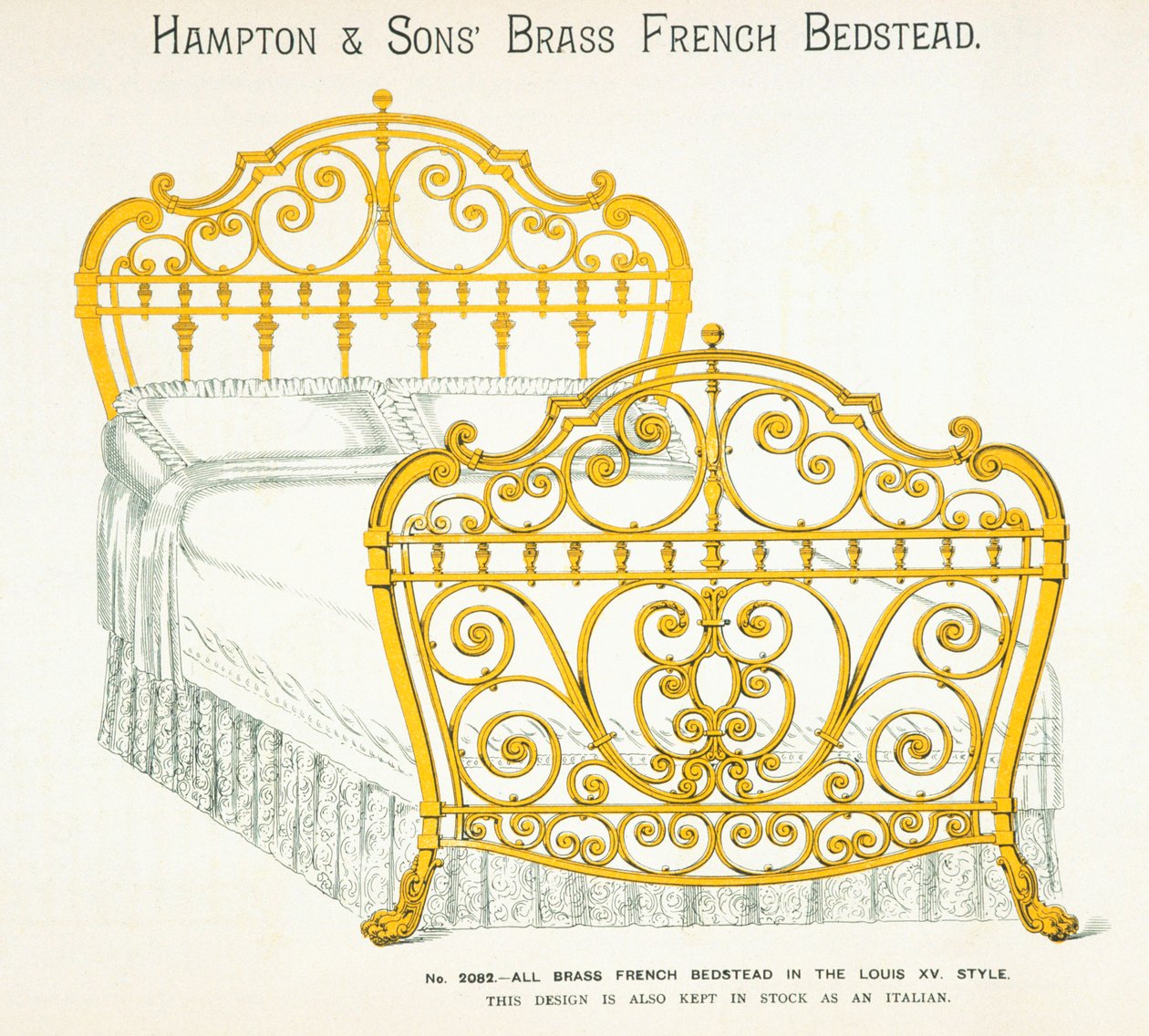 Leito de latão francês da Hampton and Sons Catalogue de Furniture, 1902 de English School