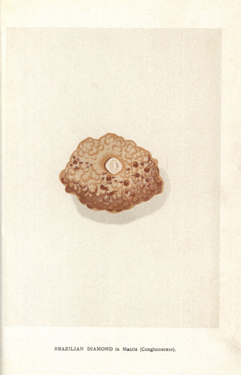 Diamante brasileiro em matriz (conglomerado), de "Precious Stones and Gems" de Edwin Streeter, Londres, George Bell & Sons de English School