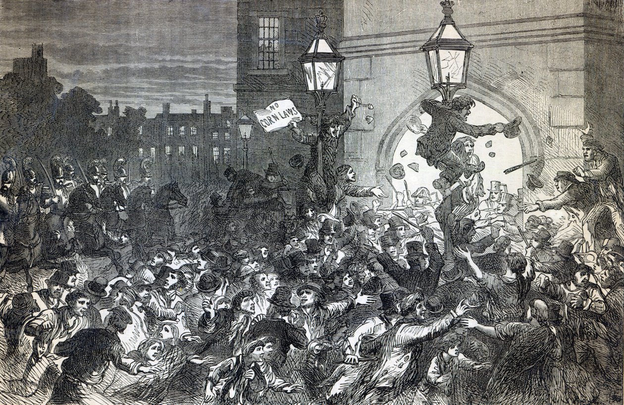 Pão Motim na entrada da Câmara dos Comuns em 1815 de English School
