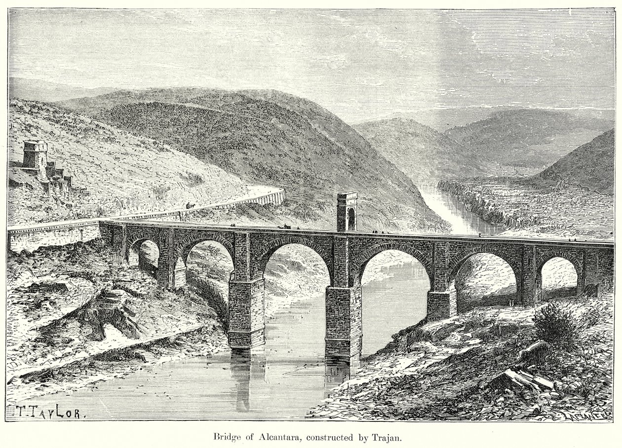 Ponte de Alcântara, construída por Trajano (gravura) de English School