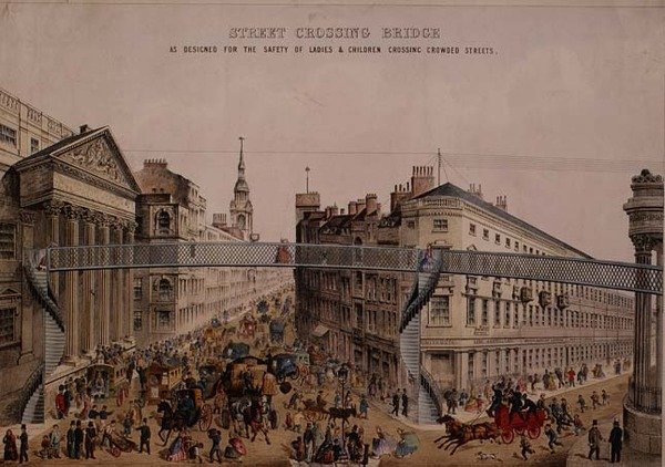 Ponte sobre a rua em Mansion House, c.1862 (aquatint) de English School
