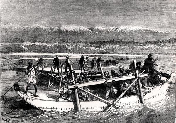 Bridging the Kabul River at Jellalabad (gravura) (foto a p/b) de English School