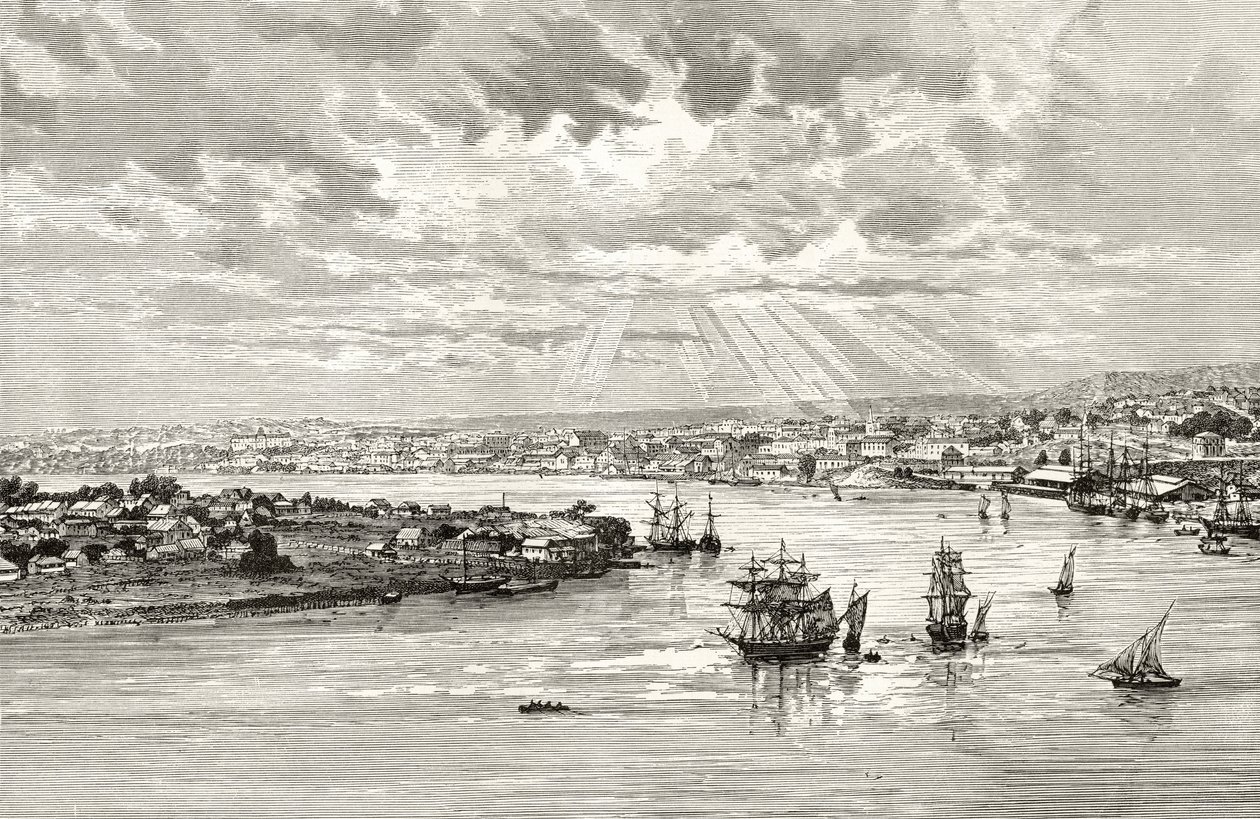 Brisbane Harbour, Austrália, c.1880, de &39;Australian Pictures&39; de Howard Willoughby, publicado pela Religious Tract Society, Londres, 1886 de English School