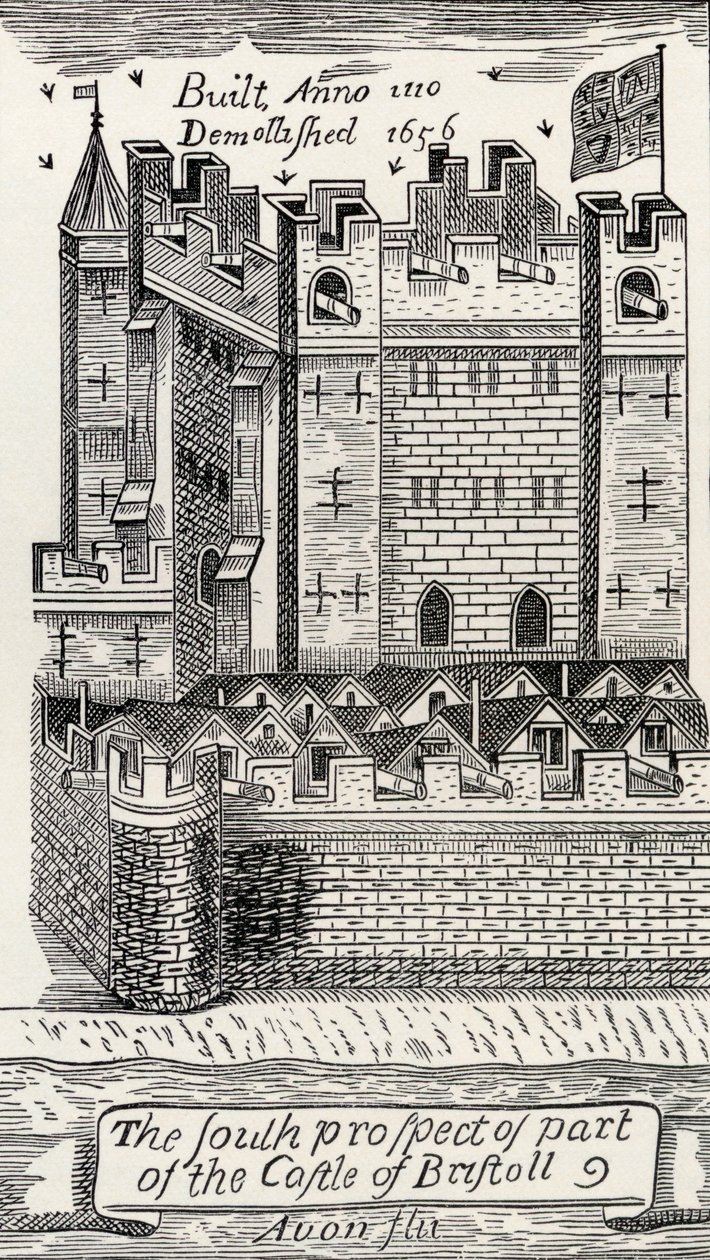 O Castelo de Bristol, depois do mapa de Bristol, de James Millerd, de 1673, de "Uma Breve História do Povo Inglês", de JR Green, publicado em 1893 de English School