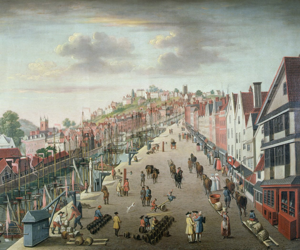 Bristol Docks and Quay, c.1760 (óleo sobre tela) de English School