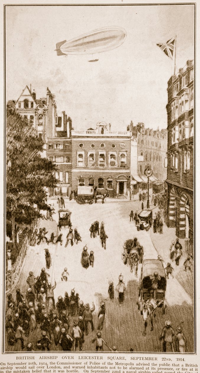 Aeronave britânica sobre Leicester Square, 22 de setembro de 1914, 1914-19 de English School