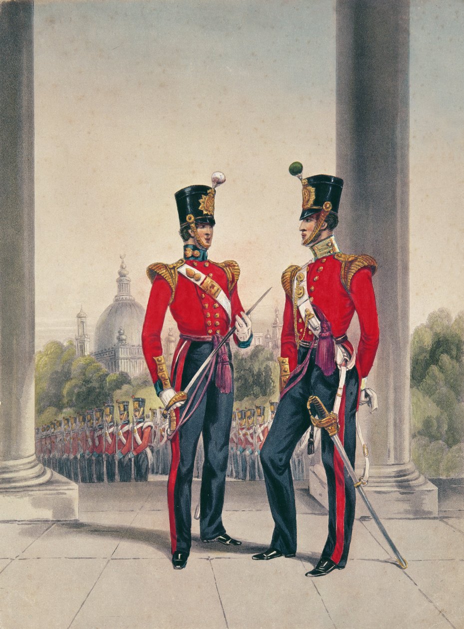 Oficiais Britânicos na Índia (gravura a cores) de English School