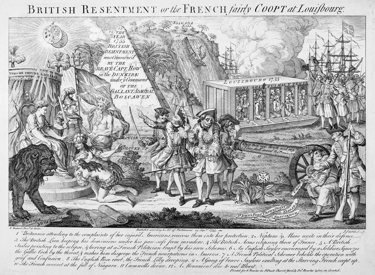 Ressentimento britânico ou, o francês Fairly Coopt em Louisbourg, publicado em 25 de setembro de 1755 (ver também 286310) de English School