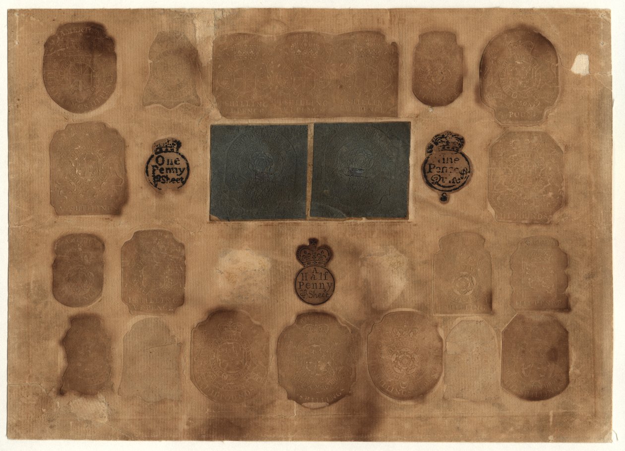 Selos da receita britânica, c.1765 de English School