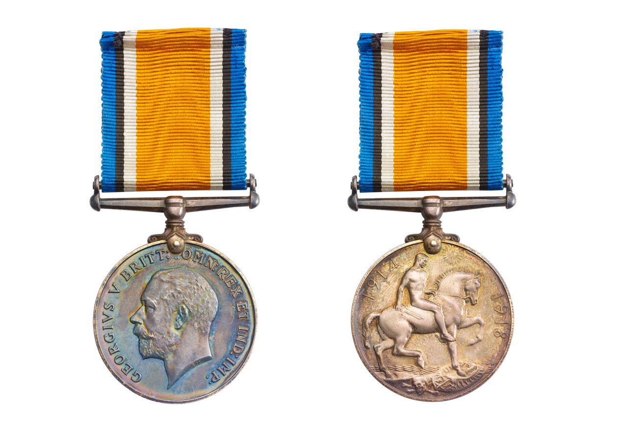 Medalha da Guerra Britânica, c.1919 (bronze com fita de seda) de English School