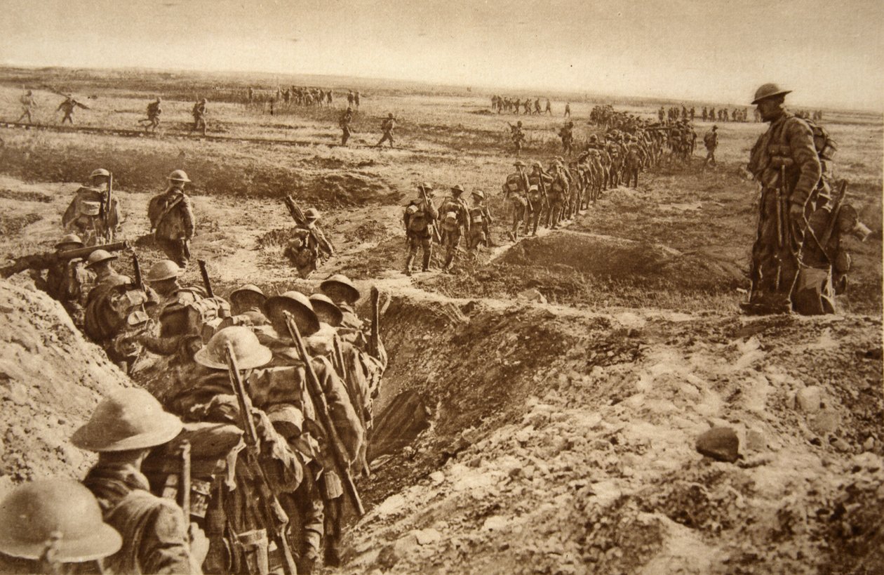 Infantaria britânica avança no avanço sobre Cambrai, 1914-19 de English School