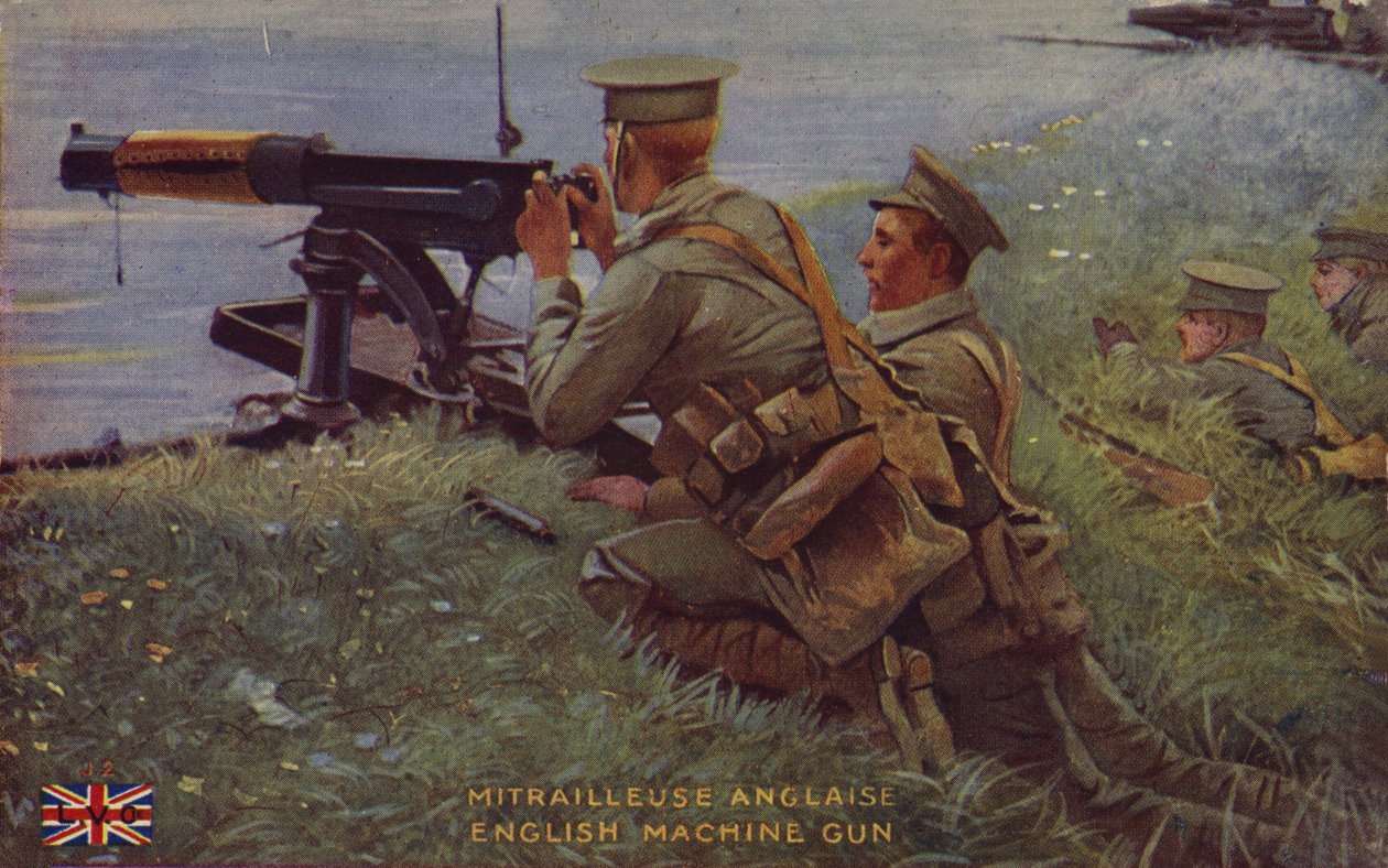 Metralhadora britânica, Primeira Guerra Mundial (litografia a cores) de English School